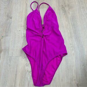 Abercrombie & Fitch Fuchsia Pink One Piece Cutout Swimsuit Women’s Size XL